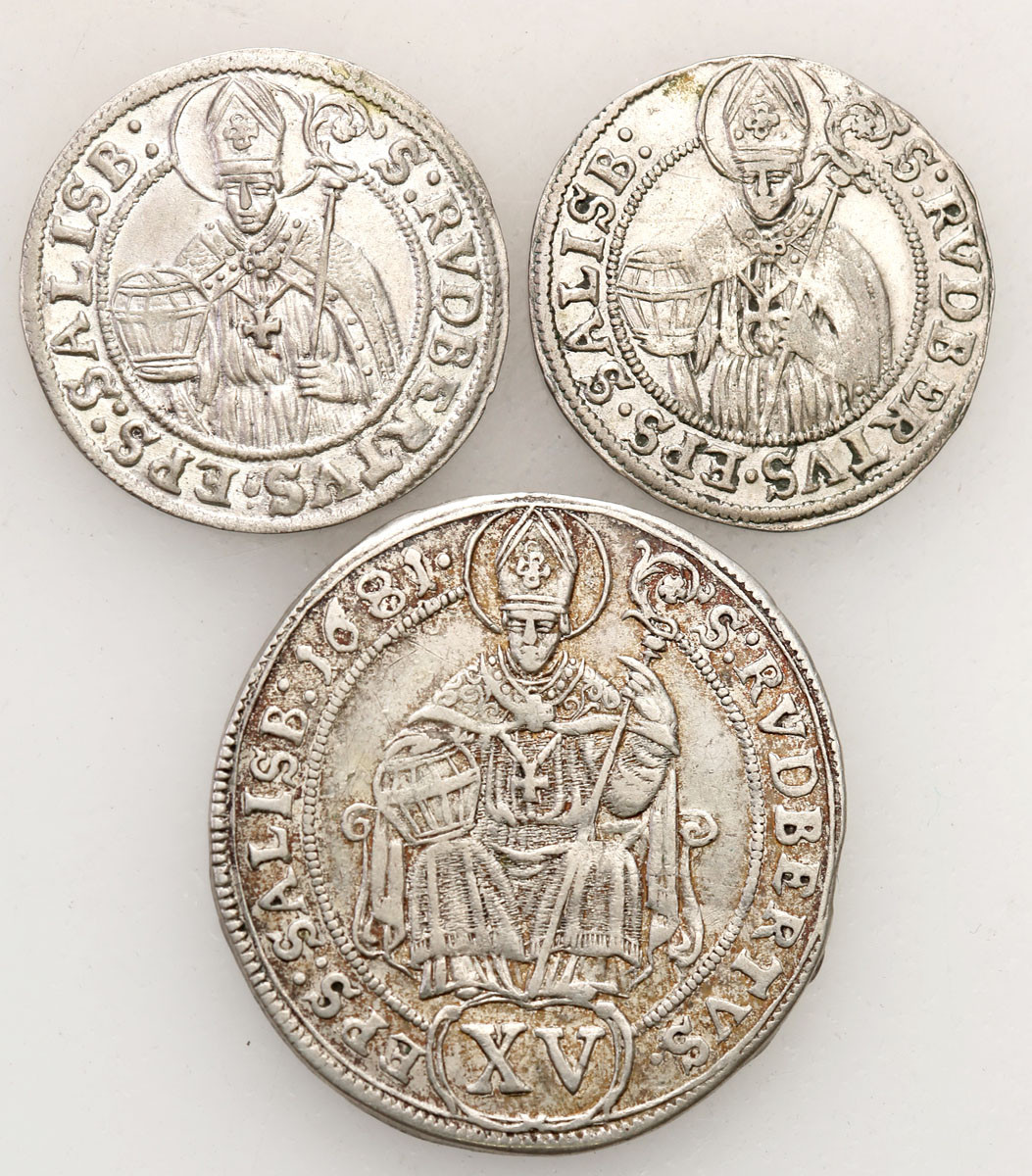 Austria, Salzburg. Jan Ernest graf Thun i Hohenstein (1687-1709). 3 krajcary 2 x 1681, 15 krajcarów 1681 Salzburg, 3 sztuki